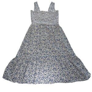 The General Good Elisa Smocked Midi Dress Blue White Paisley M